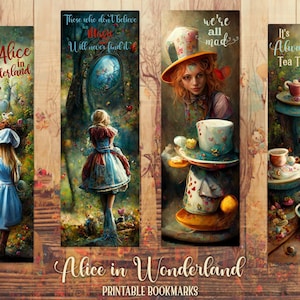 Alice in Wonderland Bookmark Set V2, Printable PDF, Alice in Wonderland Printable Bookmarks, Book Gift for Readers, Gifts for Book Lovers