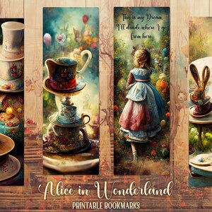 Alice in Wonderland Bookmarks V3: Printable PDF, Alice in Wonderland Printable Bookmarks, Book Gift for Readers, Gifts for Book Lovers