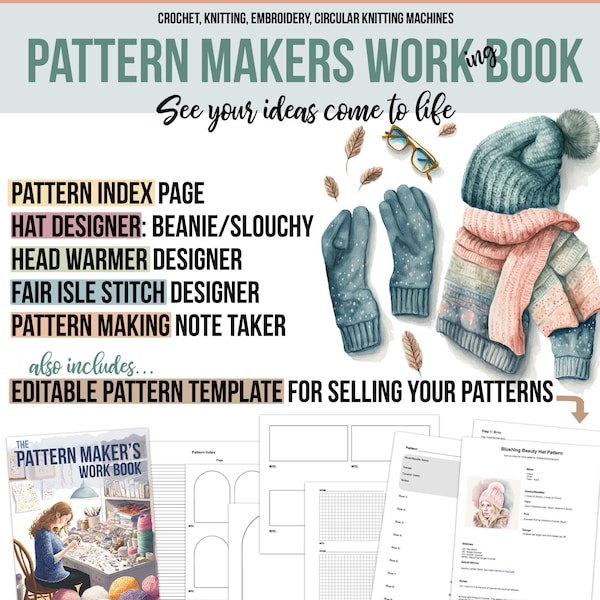 Pattern Makers Work Book - Pattern Design Worksheets for Crochet, Knitting, and Circular Knitting Machines - Sentro Pattern Template - PDFs