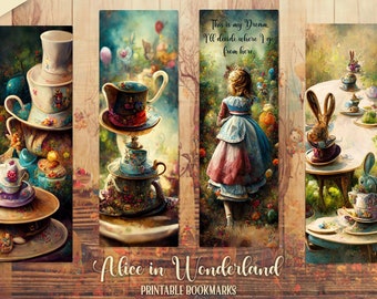 Alice in Wonderland Bookmarks V3: Printable PDF, Alice in Wonderland Printable Bookmarks, Book Gift for Readers, Gifts for Book Lovers