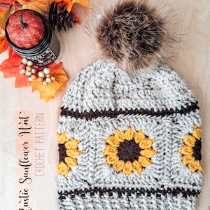 Rustic Sunflower Hat Crochet Pattern, Sunflower Crochet, Autumn Crochet Pattern, Sunflower Beanie Hat Pattern, Printable PDF