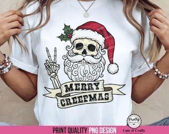 Vrolijk Creepmas-shirt png: kerstsublimatieontwerp, Gothmas Santa-skelet, kerstschedel, kerstskelet png, griezelige kerst