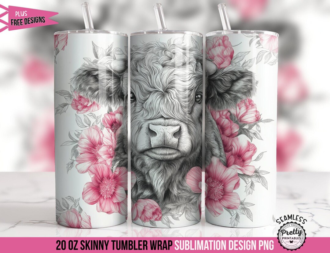 Highland Cow Tumbler Wrap: Pink Black 20 Oz Sublimation Design PNG ...