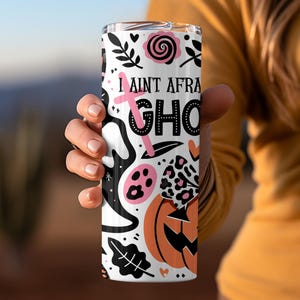 Halloween Themed Tumbler, Ghost and Pumpkin Design, Spooky Drinkware, Insulated Travel Mug, Unique Gift Idea