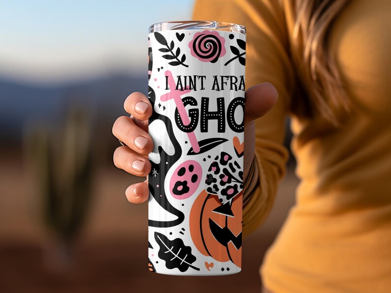 Halloween Themed Tumbler, Ghost and Pumpkin Design, Spooky Drinkware, Insulated Travel Mug, Unique Gift Idea