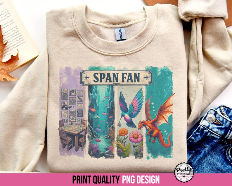 Span Fan PNG: Shirt Sublimation Design, Wingspan Wyrmspan Finspan Players Shirt, Board Game Shirt PNG, Game Night Gift, Birds, Dragons, Fish image 2