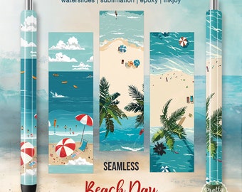 Beach Pen Wraps: SEAMLESS Sublimation Bundle, Waterslide Pen Wrap, Epoxy Pen Wraps, Beach Themed Pen Wraps, Beach Day, Summer, Lake Swimming