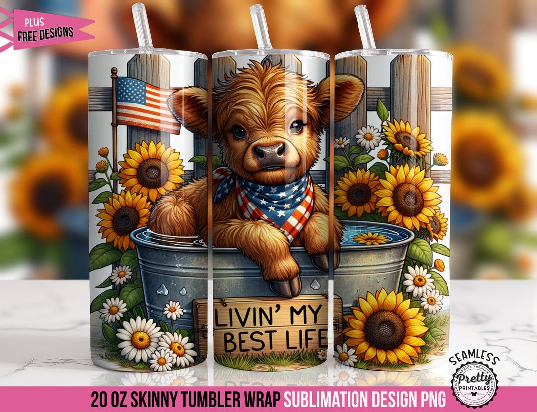 Baby Highland Cow PNG Tumbler Wrap: 20 Oz Sublimation Design, Funny Cow ...