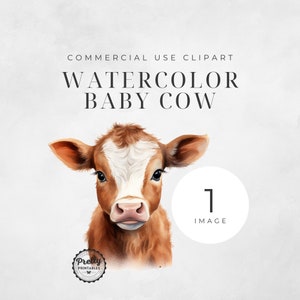 Baby Cow Clipart: SINGLE Transparent PNG, Cute Watercolor Farm Animal, Brown & White Calf Clip Art, Nursery Decor, Country Living, Printable