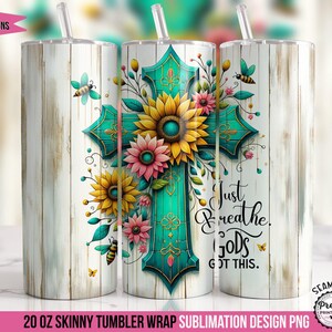 Christian Tumbler Wrap: 20oz Sublimation Design, God Tumbler Wrap, Faith Tumbler Wrap, Floral Cross Tumbler Wrap, Christian PNG, Affirmation