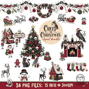 Creep Christmas Clipart Bundle, Holiday Digital Images, Santa Gothic Decor, Festive Seasonal Graphics, PNG Files
