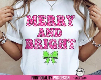 Vrolijk en helder png: preppy kerstshirt png-sublimatieontwerp, coquettekerst, geruite roze kerst, meisjeskerst png