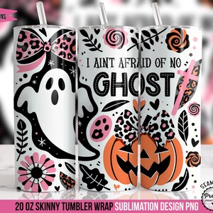 Halloween Tumbler Wrap Design, 20 oz Skinny Ghost Pumpkin Sublimation, Digital PNG Download, Spooky Drinkware Decoration, Fall Themed