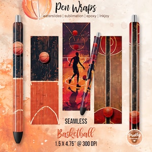 Basketball Pen Wraps: Sports Pen Wraps for Men, Seamless, Pen Wrap Bundle, Waterslide Pen Wrap, Pen Wraps Waterslide, Epoxy Pen Wraps