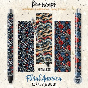 Floral Americana Pen Wraps: Pen Wrap Bundle, Waterslide Pen Wraps, Red Blue Pen Wraps, Sublimation Pen Wraps, Epoxy Pen Wraps, Trump Girl