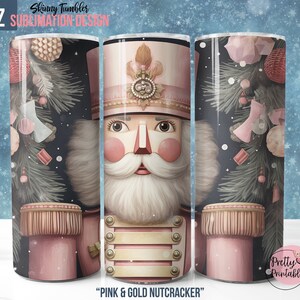 Rosa Nussknacker Tumbler Wrap: 20 Unzen Skinny Tumbler Sublimation Design PNG - Pink Christmas Tumbler Wrap, Holiday Tumbler, kommerzielle Nutzung