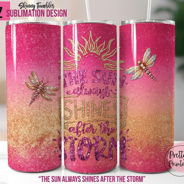 Dragonfly Pink Glitter Tumbler Wrap: 20 oz Skinny Sublimation Design, Instant Digital Download PNG - Seamless Inspirational Tumbler Wrap