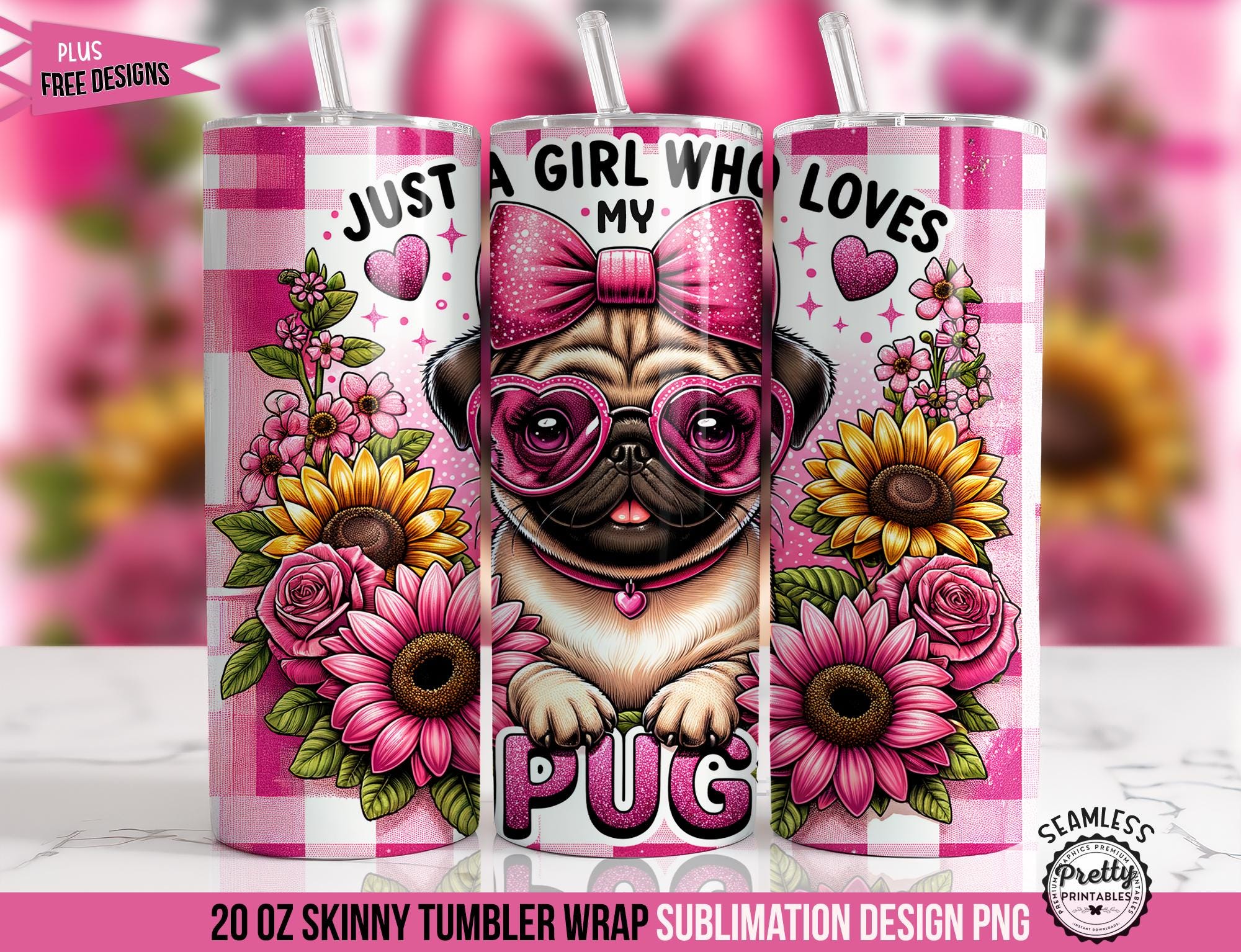 Love My Pug Tumbler Wrap: 20 Oz Sublimation Design PNG, Pug Mama Png ...
