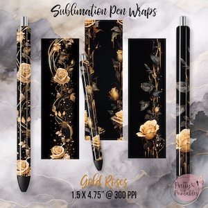 Gold Roses Pen Wraps: Pen Wrap Bundle, Waterslide Pen Wrap, Sublimation Design, Pen Wraps Waterslides, Epoxy Pen Wraps, Ink Joy Pen Wrap
