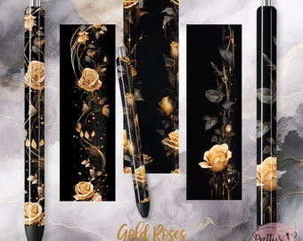 Fundas para bolígrafos Gold Roses: Paquete de fundas para bolígrafos, fundas para bolígrafos de agua, diseño de sublimación, fundas para bolígrafos de agua, fundas para bolígrafos de epoxi, fundas para bolígrafos Ink Joy