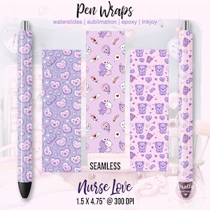 Nurse Pen Wraps: Seamless Pen Wrap Bundle, Waterslide Pen Wrap, Sublimation Pen Wraps, Epoxy Pen Wraps, Cute Nurse, Bear, Bandaids, Medical