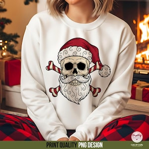 Santa Skull Christmas Sweater, Festive Holiday Print, Gothic Winter Apparel, Unisex Long Sleeve Top