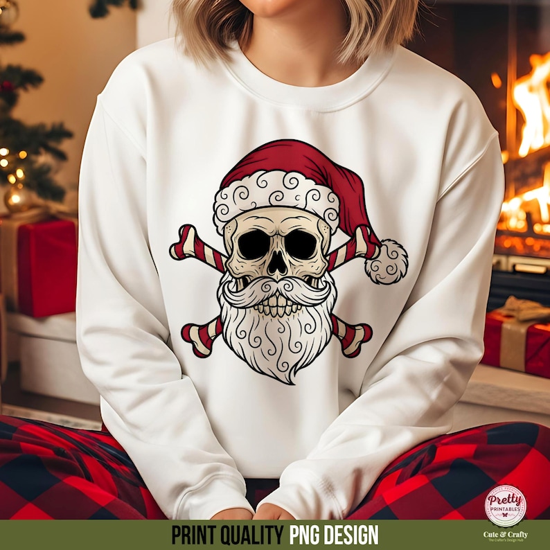 Santa Skull Christmas Sweater, Festive Holiday Print, Gothic Winter Apparel, Unisex Long Sleeve Top