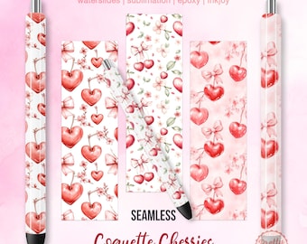 Kokette Cherry Pen Wraps: Sublimationsstift-Wraps-Bundle, Kirschen Sakura, Soft Girl Pen Wrap Wasserrutschen, Epoxy Pen Wraps, Kirschblüte