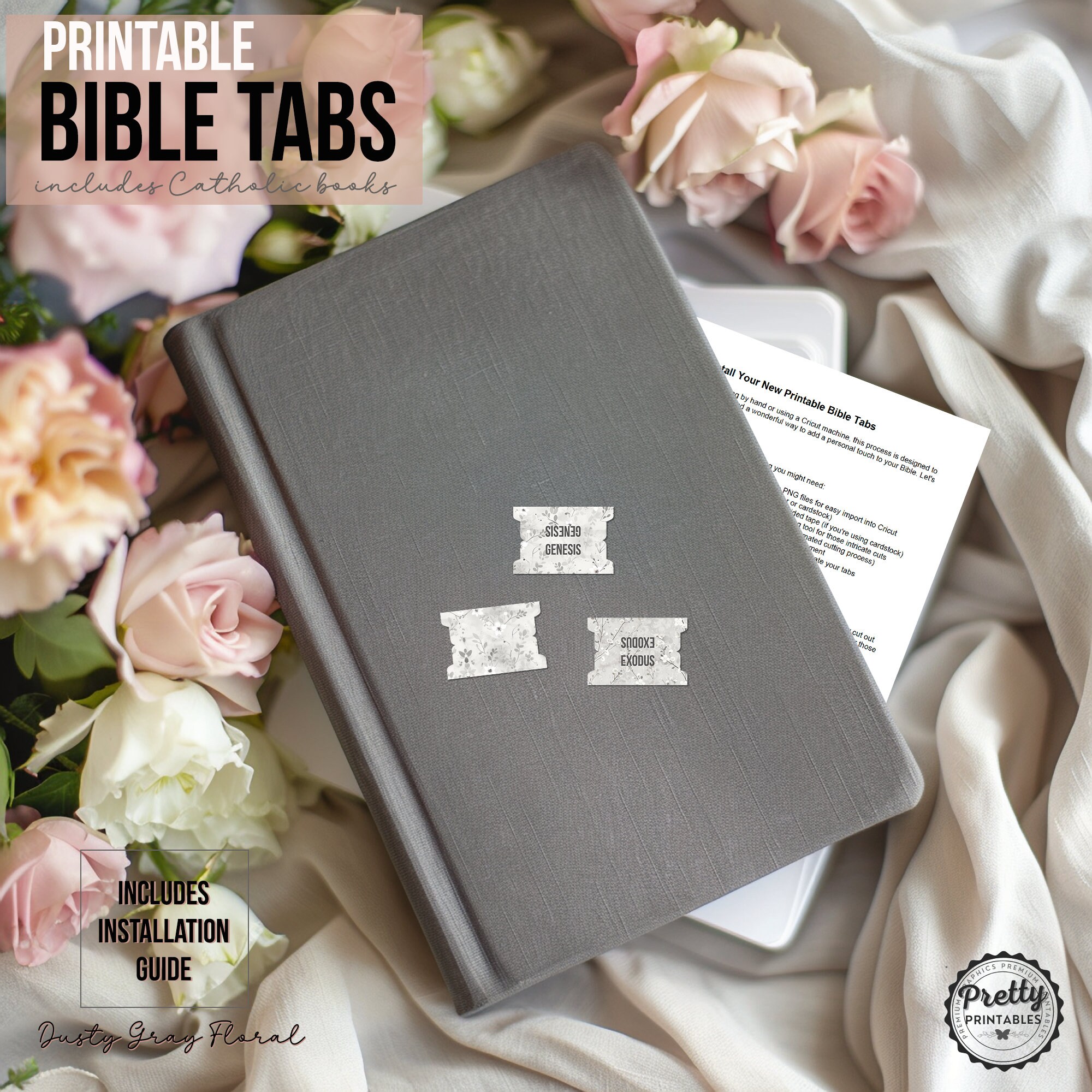 Printable Bible Tabs for Women: Gray Floral Bible Journaling Tabs ...