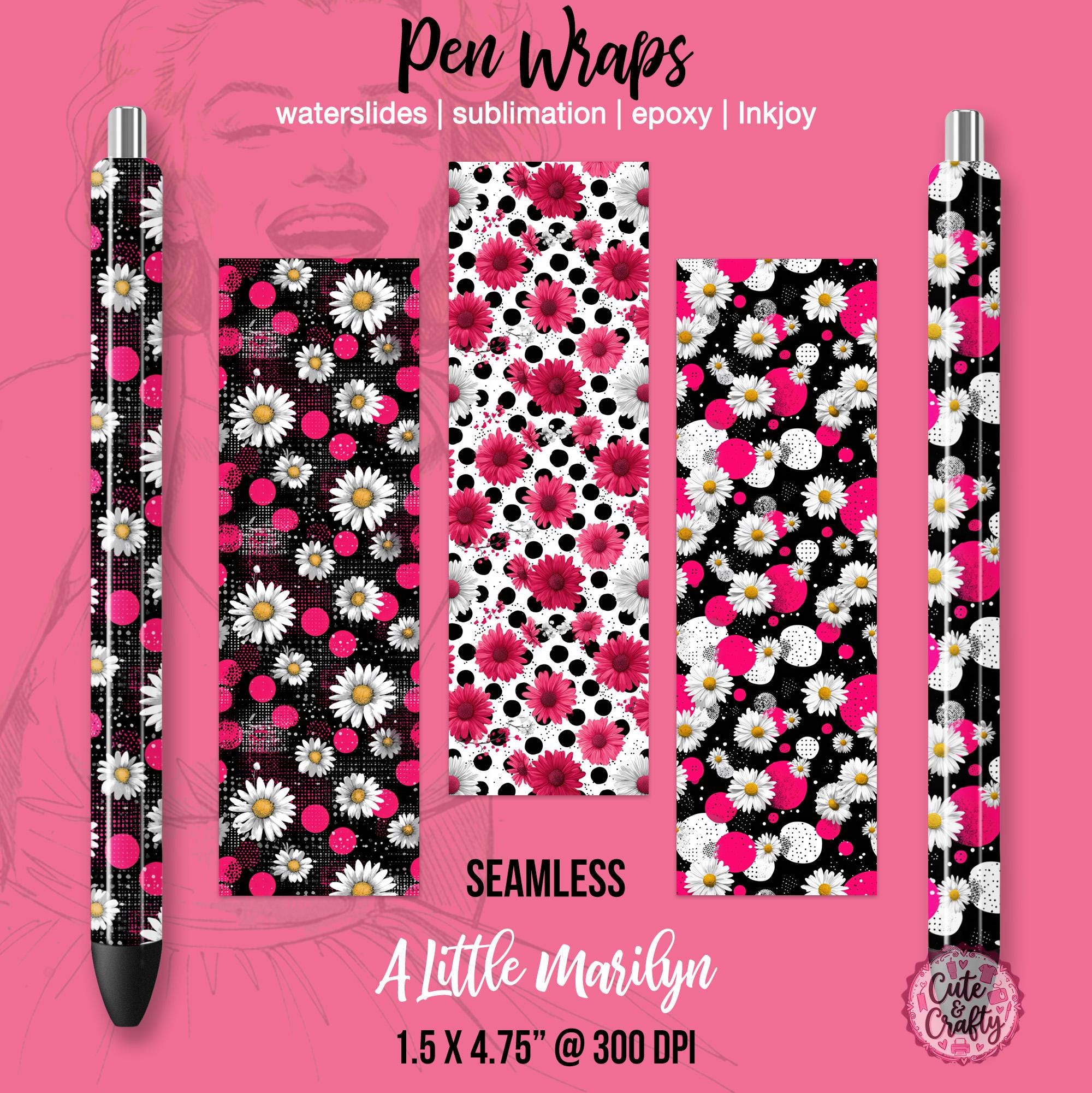 Marilyn Inspired Retro Floral Pen Wraps: 1950s Pop Art Pen PNG ...