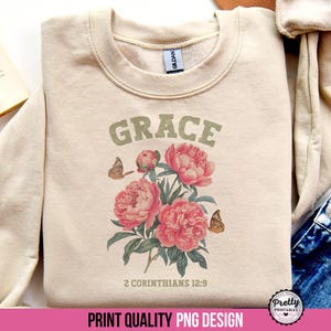Bible Verse PNG: Retro Christian Shirt Sublimation, Grace Bible Shirt PNG, Bible Sublimation, Floral Church Shirt, Boho Faith Sublimation