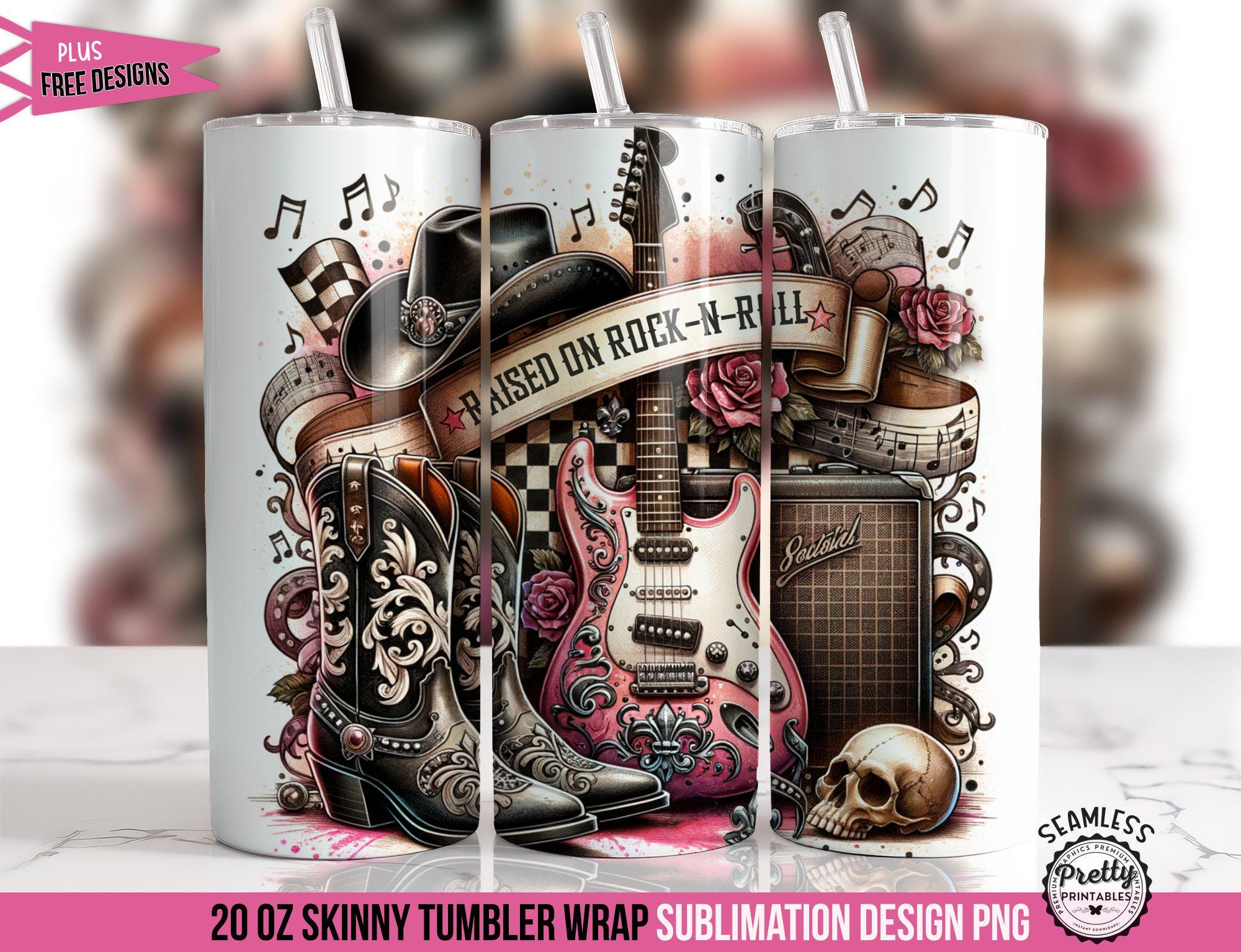 Raised on Rock and Roll Tumbler Wrap: 20 Oz Music Sublimation