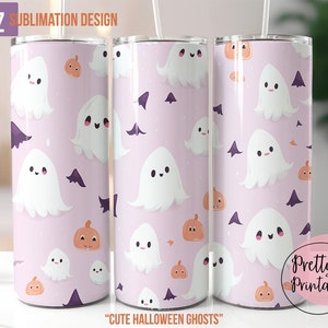 Niedliche Halloween-Geister Nahtlos Wrap: 20 Unze Skinny Tumbler Sublimation Design, Sofortiger Digitaler Download PNG - Pastell Halloween Tumbler