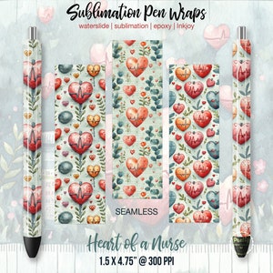 Heart of a Nurse Pen Wraps: Seamless Pen Wrap Bundle for Medical Professionals, Waterslide Pen Wraps, InkJoy Sublimation, Epoxy Pen Wraps