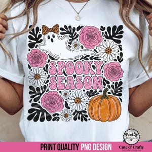 Pastel Halloween Shirt PNG: Girly Spooky Season Design, Cute Ghost Sublimation PNG, Boho Halloween Shirt Sublimation Design, Pink Halloween
