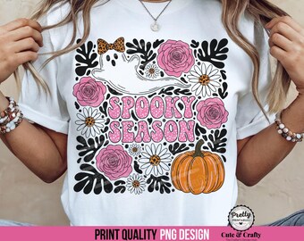 Pastell Halloween Shirt PNG: Girly Gruseliges Saison Design, Süßer Geist Sublimation PNG, Boho Halloween Shirt Sublimation Design, Rosa Halloween