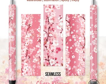 Kirschblüten Pen Wraps: Sublimations-Bundle, Waterslide Pen Wrap, Epoxy Pen Wraps, hübsche rosa Sakura Blumen PNG, Sakura Pattern Pen Wraps
