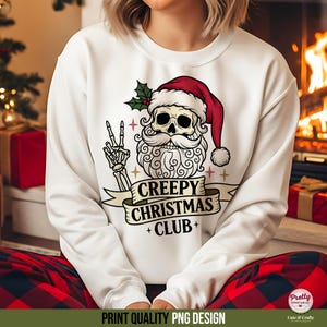 Creepy Christmas Club Sweatshirt, Santa Skeleton Graphic, Festive Holiday Apparel, Unisex Winter Clothing