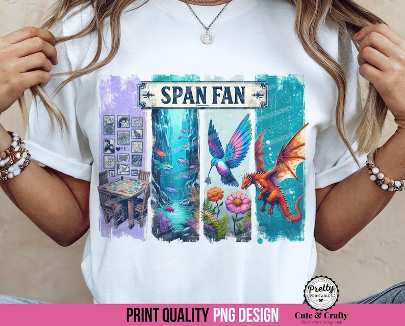 Span Fan PNG: Shirt Sublimation Design, Wingspan Wyrmspan Finspan Players Shirt, Board Game Shirt PNG, Game Night Gift, Birds, Dragons, Fish image 1