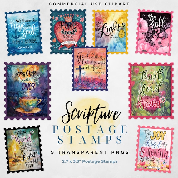 Junk Journaling Scripture Postage Stamps PNGs - Printable | Bible Journaling, Bible Traceable, Christian Clipart, Embellishments, Scrapbook