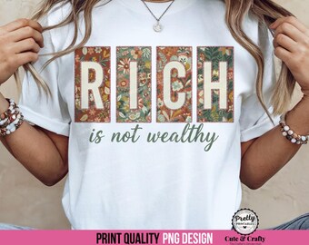 Boho Christian PNG - Blessed Shirt Sublimation Design, Proverbs 13:7 PNG, Bible Shirt PNG, Floral Faux Stitching, Christian Girl Design