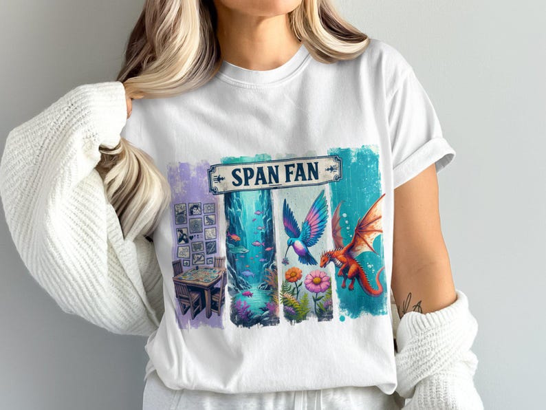 Span Fan PNG: Shirt Sublimation Design, Wingspan Wyrmspan Finspan Players Shirt, Board Game Shirt PNG, Game Night Gift, Birds, Dragons, Fish image 4