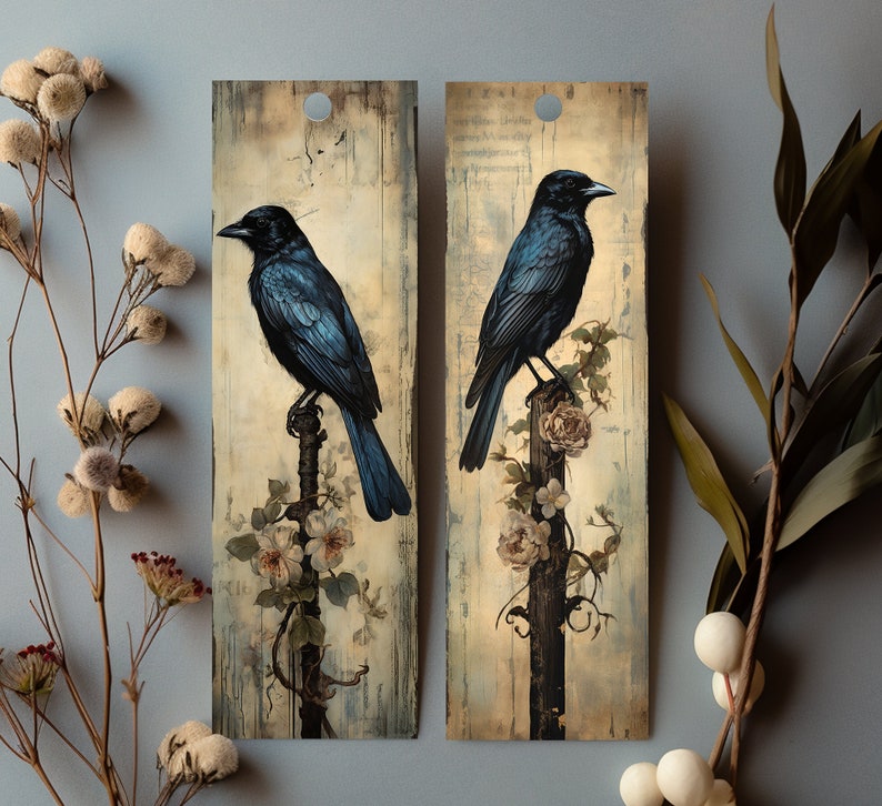 Dark Academia Printable Bookmarks: Crow Ephemera Bookmarks Set, Digital ...