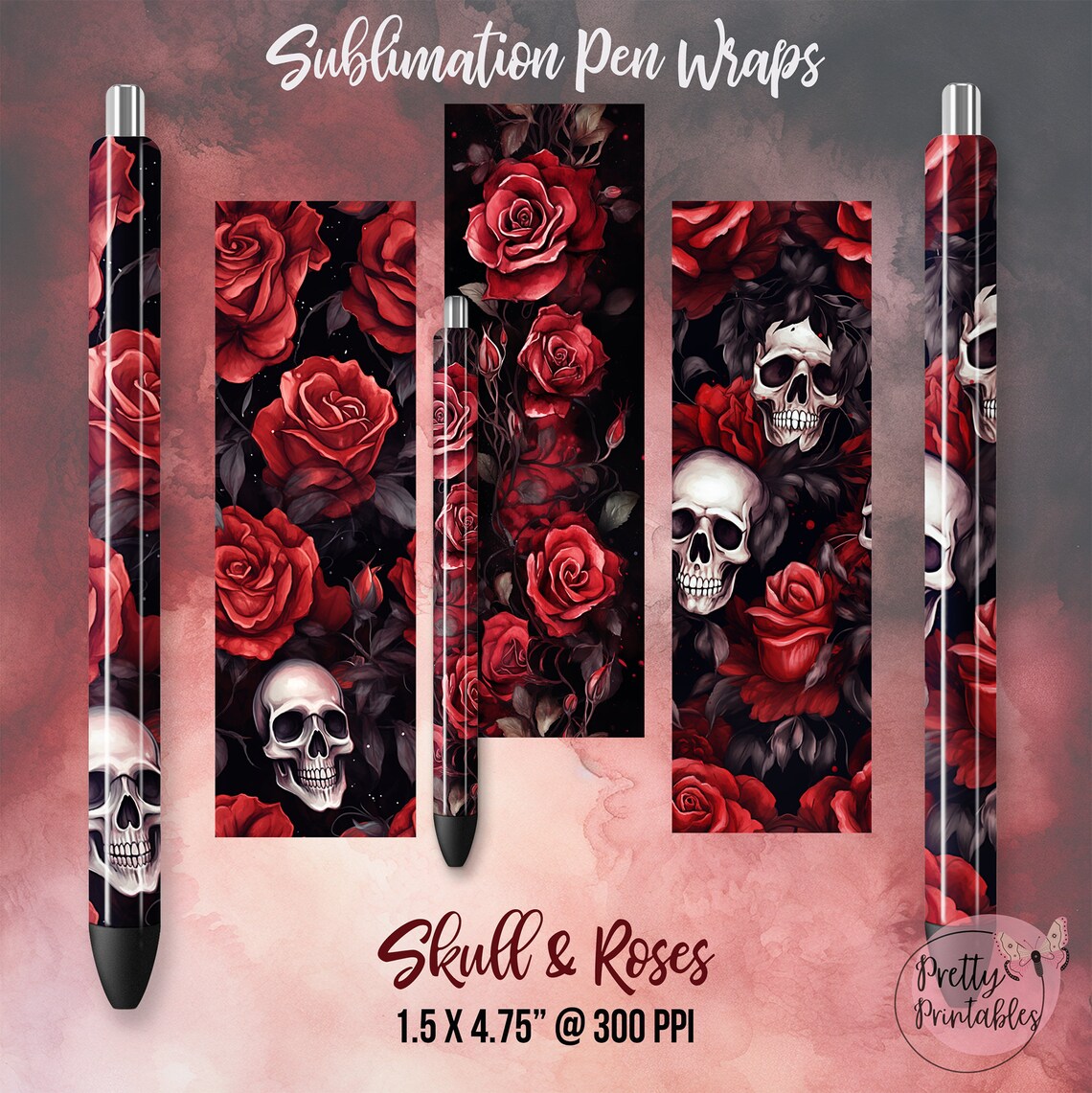 Skull & Roses Pen Wraps Pen Wrap Bundle, Halloween Pen Wraps