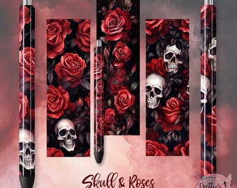 Skull & Roses Pen Wraps: Pen Wrap Bundle, Halloween Pen Wraps, Waterslide Pen Wrap, Sublimation Design, Epoxy Pen Wraps, Ink Joy Pen Wrap