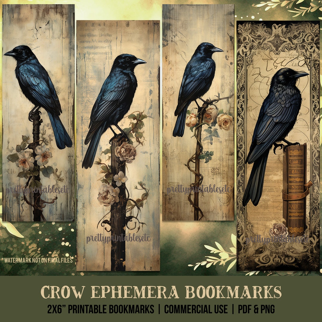 Dark Academia Printable Bookmarks: Crow Ephemera Bookmarks Set, Digital ...