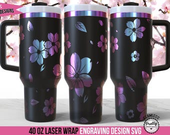 Cherry Blossom Laser 40oz Tumbler Wrap: Cherry Blossom 40oz Design SVG PNG, Sakura svg, Japanese Flower svg, Floral Laser File Full Wrap svg