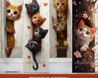 Ensemble de signets imprimables chats mignons : PDF numérique, modèles de signets livresques, lot de signets chatons furtifs, signets pour enfants, personnalisés