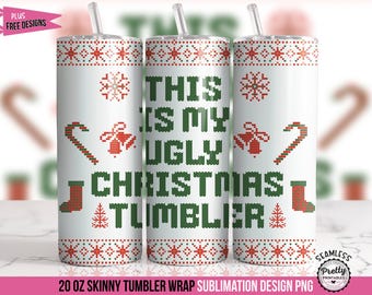 This is My Ugly Christmas Tumbler Wrap: 20 oz Skinny Sublimation Design PNG, Ugly Sweater Tumbler, Funny Xmas, White Elephant Gift, Nordic