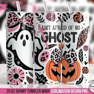Halloween Tumbler Wrap, 20 oz Skinny Sublimation Design, Ghost and Pumpkin Graphics, Black and White Pattern, Digital Download PNG